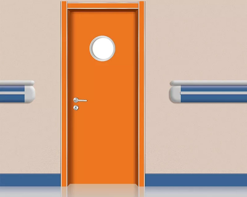 木質醫用門（半鋁合金框+木紋扇）-桔紅色